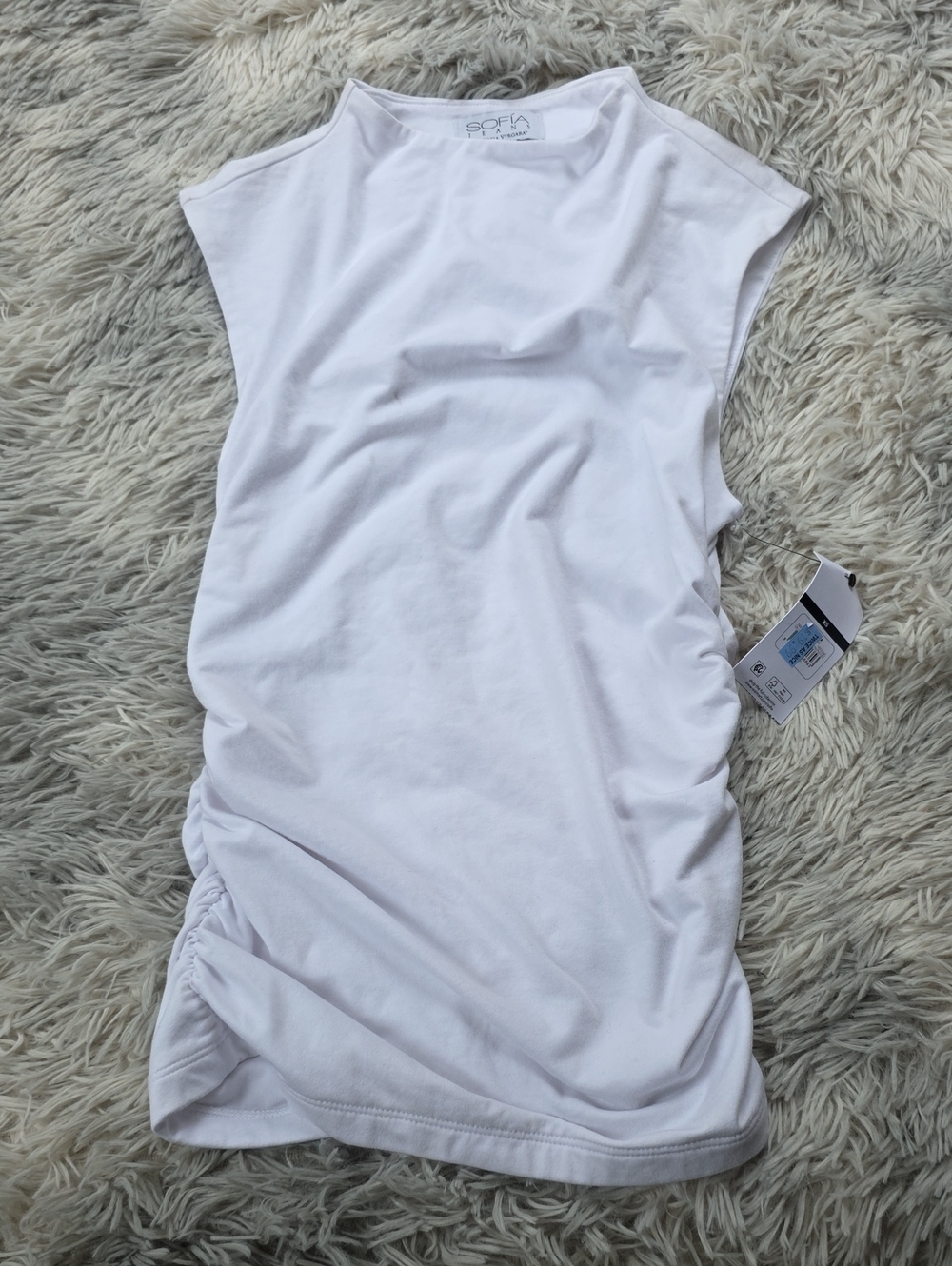 sofia by sofia vergara White Sleeveless Side-Ruched Tank